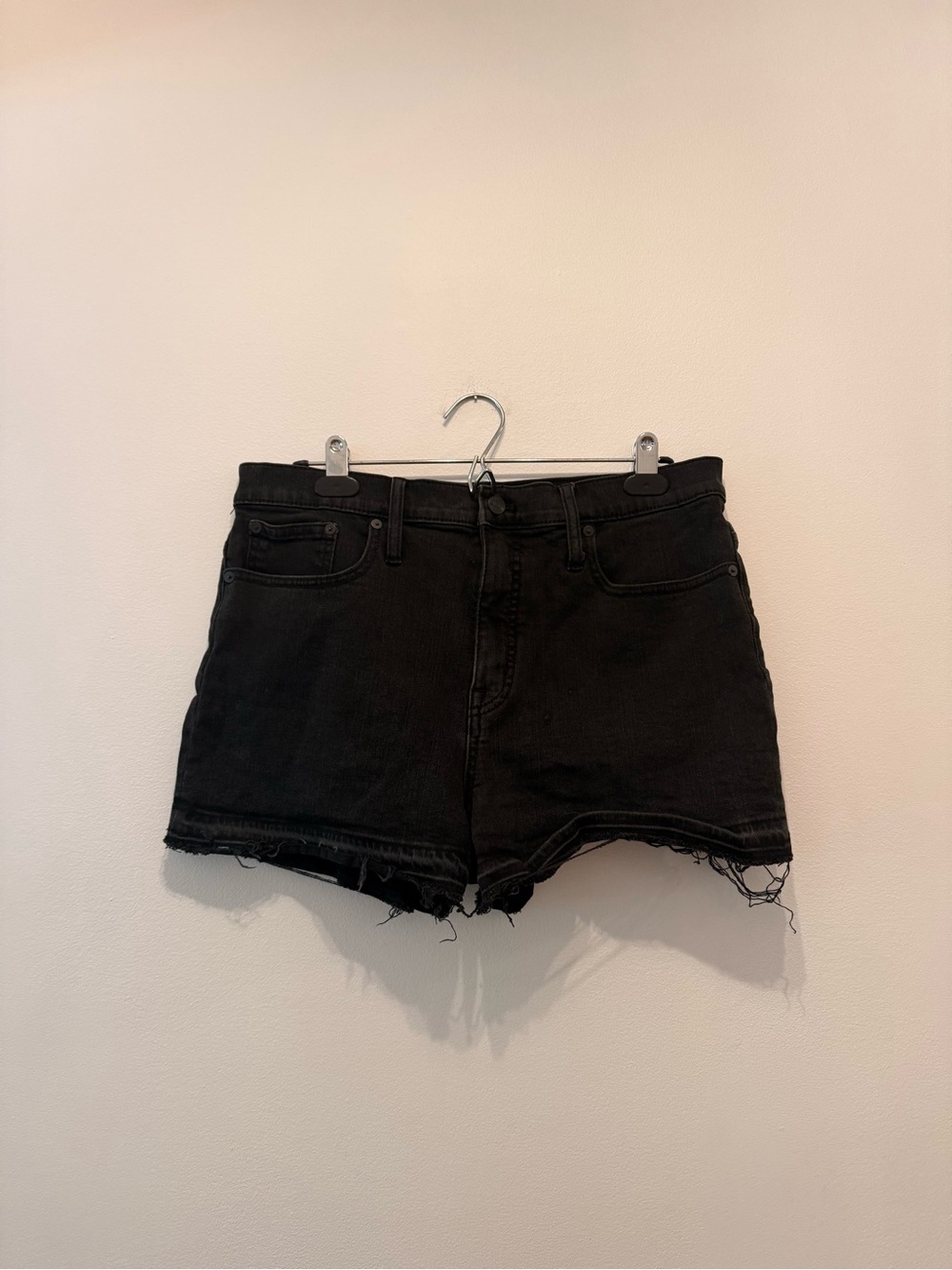 Madewell Black Frayed Hem High-Rise Denim Shorts